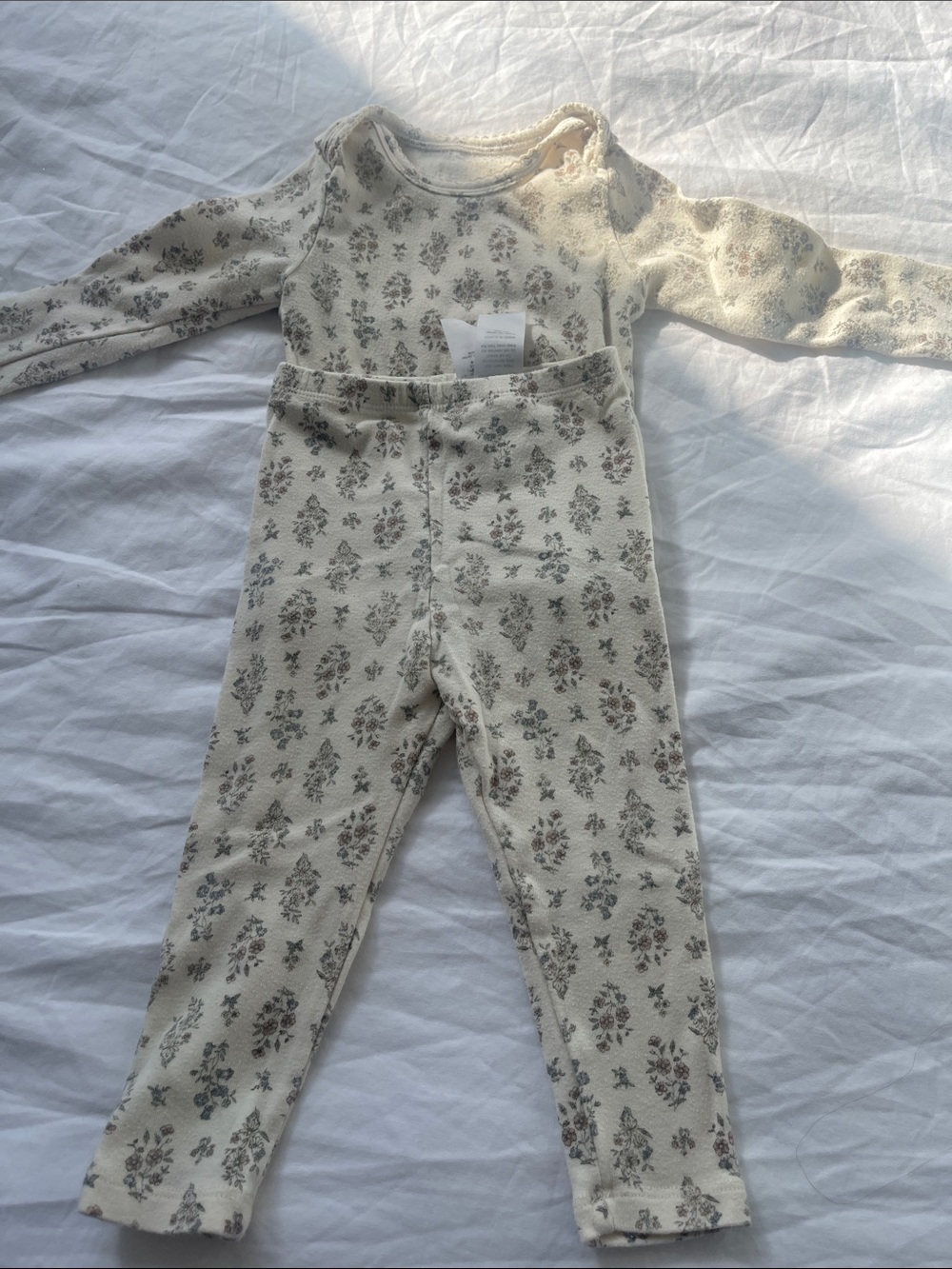 Cream Floral Long-Sleeve Kids One-Piece Bodysuit